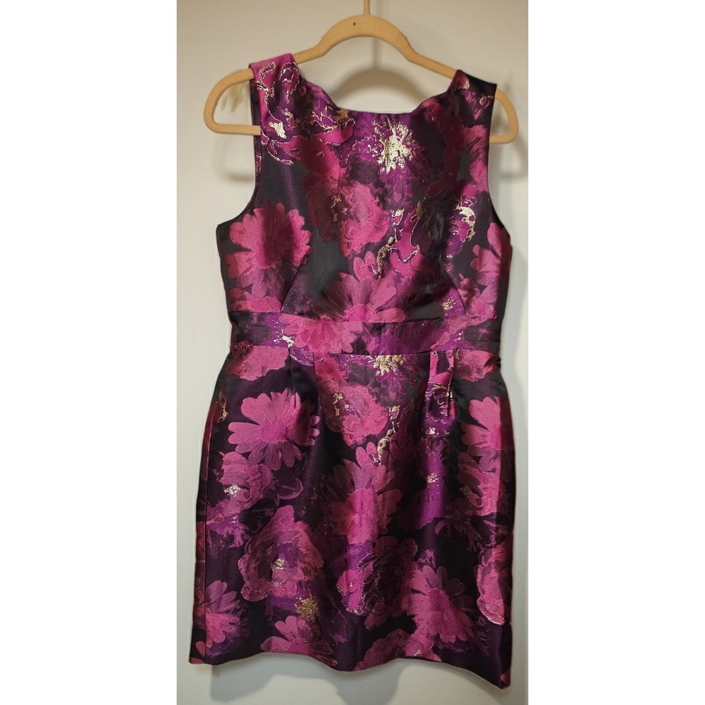 Tahari ASL Pink Purple Gold Metallic Floral Brocade Sheath Dress size 12 - Picture 5 of 8